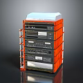 Modern Orange Stacked Audio System Featuring Multiple Layers And Control Panel Design