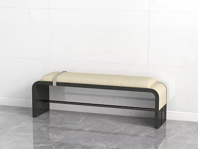 Modern Upholstered Bench With Light Cushion And Black Frame Against White Wall Gray Floor 3d model