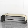 Modern Upholstered Bench With Light Cushion And Black Frame Against White Wall Gray Floor