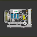 Industrial Machinery With Control Panel Blue Components Yellow Piping And White Frame
