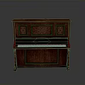 Brown Wooden Piano With Carved Decorations And White Keys For Home Living