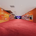 Elegant Ballroom Interior With Stage Lighting White Seats And Decorative Carpet