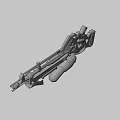 3D Rendered Sci-Fi Gun Featuring Silver Metallic Texture Complex Mechanical Structure And Yellow Triangle Symbol