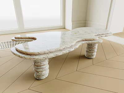 Unique Marble Coffee Table With Irregular Design And Spiral Legs In Modern Geometric Floor Room 3d model