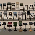 Multiple Bar Stools With Various Designs Colors And Materials On 3d model