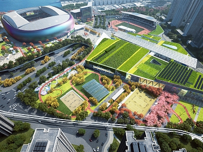 Modern Aerial View Sports Park Gymnasium model