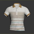 Stylish White Striped Polo Shirt With Brown Collar And Short Sleeves