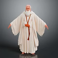 Man In White Robes With Brown Belt White Hair Long Beard Arms Outstretched Gray Background