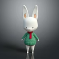White Cartoon Rabbit Wearing Green Sweater And Red Scarf On Gray Background