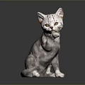 Gray White Cat Statue In Sitting Pose With Raised Front Paw On Gradient Gray Background 3d model