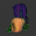 Colorful 3D Character Hair Models With Purple Green And Orange Curly Styles