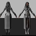 Woman With Gray Hair In Futuristic White Long Coat Sci Fi Design Front Back View