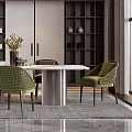 Modern Open Restaurant Interior With Copper Chandelier Dining Table Green Chairs And Large Windows