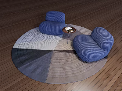 Leisure Sofa Set With Blue Upholstered Chairs Round Patterned Rug And Wooden Floor 3d model