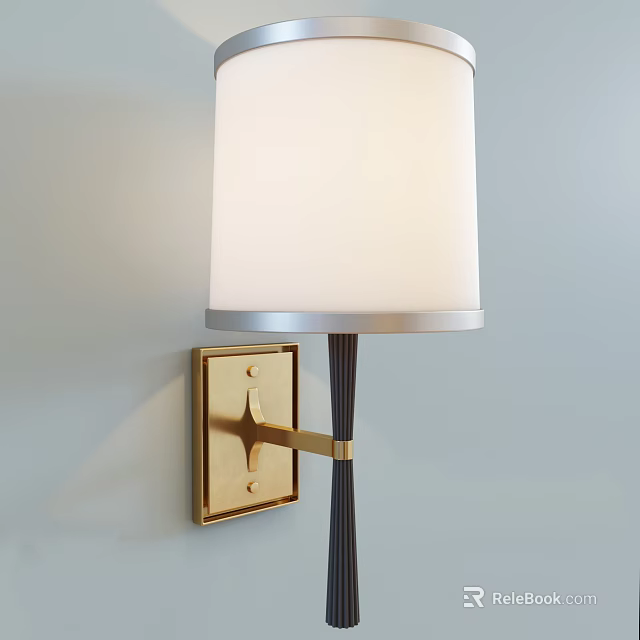 Elegant Modern Wall Lamp With White Square Shade Gold Base And Black Bracket 3d model 