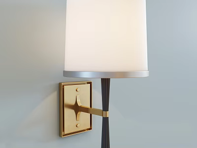 Elegant Modern Wall Lamp With White Square Shade Gold Base And Black Bracket 3d model