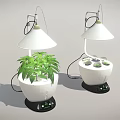 Indoor Plant Grow Lights With White Lampshades And Green Plant Containers