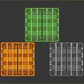 Colorful Stacked Shipping Containers in Green Orange and Gray on Dark Background