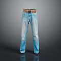 Fashionable Blue Denim Jeans With Brown Leather Belt Casual Wear
