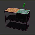 Modern Dining Table With Wooden Tabletop Black Frame Sink And Multiple Shelves