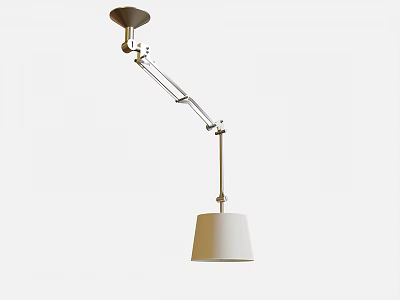 Modern Adjustable Pendant Light With Metal Arm And White Fabric Shade 3d model