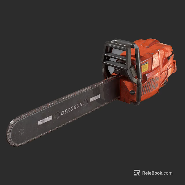 Industrial Chainsaw With Red Body Black Chain DEPOGON Logo And Black Handle 3d model 