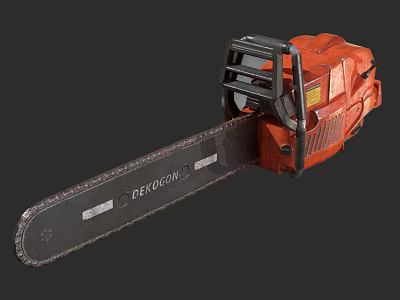 Industrial Chainsaw With Red Body Black Chain DEPOGON Logo And Black Handle 3d model