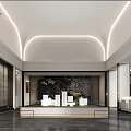 Contemporary Sales Office Design With Arched Ceiling Lighting Building Models Marble Walls Green Plants