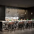 Modern Bar Interior Design With Geometric Tiled Wall Pendant Lights Counter And Leather Stools