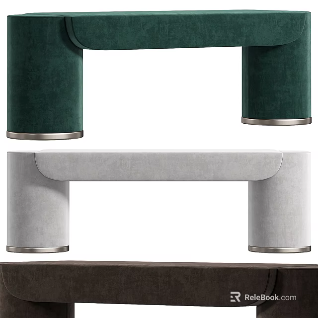 Green and Gray Velvet Sofa Bench With Modern Metal Base Design 3d model 