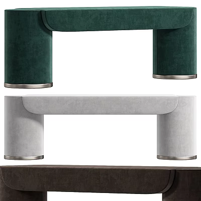 Green and Gray Velvet Sofa Bench With Modern Metal Base Design 3d model