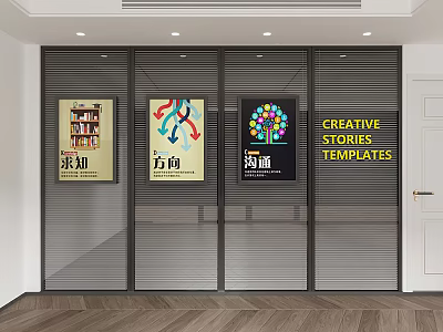 Creative Display Boards With Addition Direction Communication And Stories Templates In Office 3d model