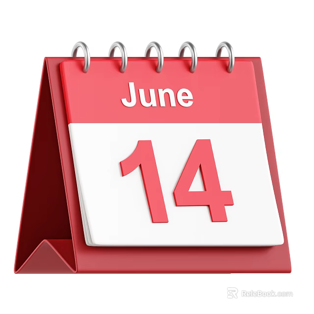 Red Desktop Calendar Decorative Ornament With June 14 Date Metal Rings And Triangular Stand 3d model 