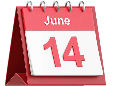 Red Desktop Calendar Decorative Ornament With June 14 Date Metal Rings And Triangular Stand 3d model
