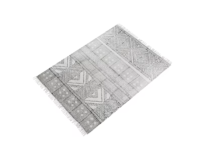 Square Carpet With Geometric Patterns In Gray And White Modern Style Fringed Edges 3d model