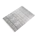 Square Carpet With Geometric Patterns In Gray And White Modern Style Fringed Edges