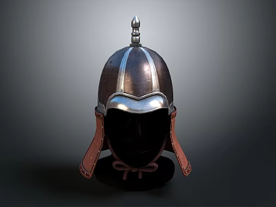 Ancient Metal Warrior Helmet With Spiked Top And Leather Ear Flaps 3d model