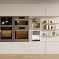 Modern Kitchen Featuring Built In Ovens Coffee Maker Water Dispenser And White Cabinet Storage