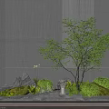 Modern Minimalist Courtyard Garden With Concrete Wall Green Tree Stones And Small Plants