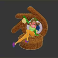Brown Haired Girl With White Wings Sitting On Orange Creature Shaped Seat