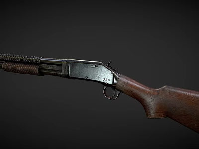 Vintage Shotgun Detailed View Featuring Wooden Stock Metal Barrel And 929 Mark 3d model