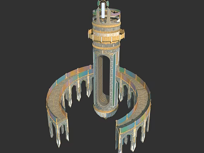 Cartoon Scene Of Fantasy Tower With Spiral Structure Floating Platforms And Decorative Spires 3d model