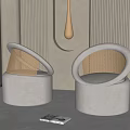 Modern Minimalist Single Sofa With Round Woven Armrest And Beige Velvet In Interior Design