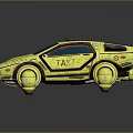 Rusty Yellow Taxi With Large Round Wheels Solar Panel Roof And TAXI Lettering