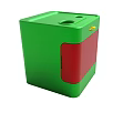 Green And Red Cube Shaped Device With Two Circular Holes And Yellow Component 3d model
