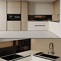 Modern Kitchen Interior With White Beige Cabinets And Black Appliances 3d model