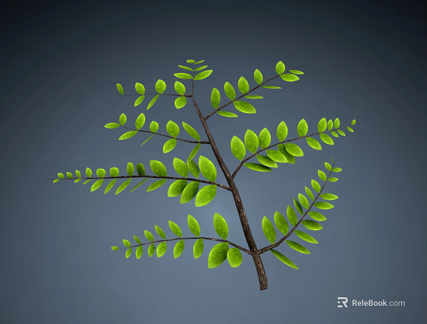 Natural Stone And Wood Decorative Branch With Fresh Green Leaves Design 3d model 