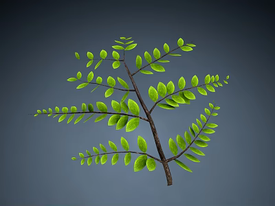 Natural Stone And Wood Decorative Branch With Fresh Green Leaves Design 3d model