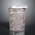 Old Rusty Metal Trash Can With Lid And Worn Surface Texture