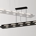 Modern Long Rectangular Pendant Lights In Black And White With Multiple Round Lamps 3d model